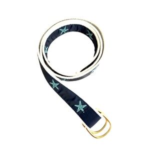 Leather Man Womens Star Fish D-Ring Belt Navy Blue Aqua White Silver Size M